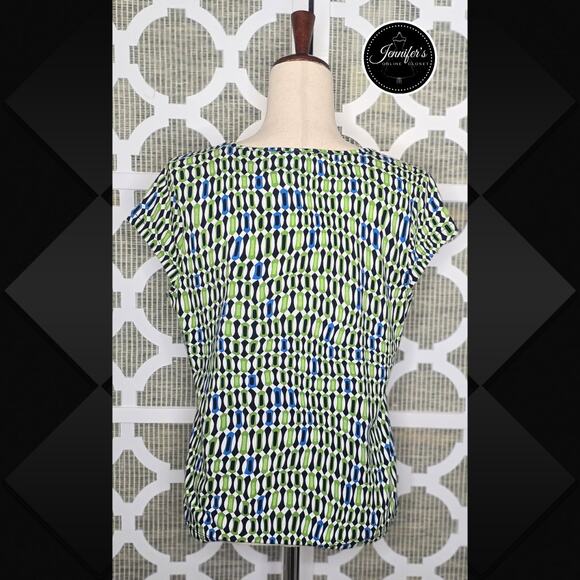 3/$25 Charter Club Petite Black Green White Geometric Square Neck Top Size PM - Picture 7 of 11